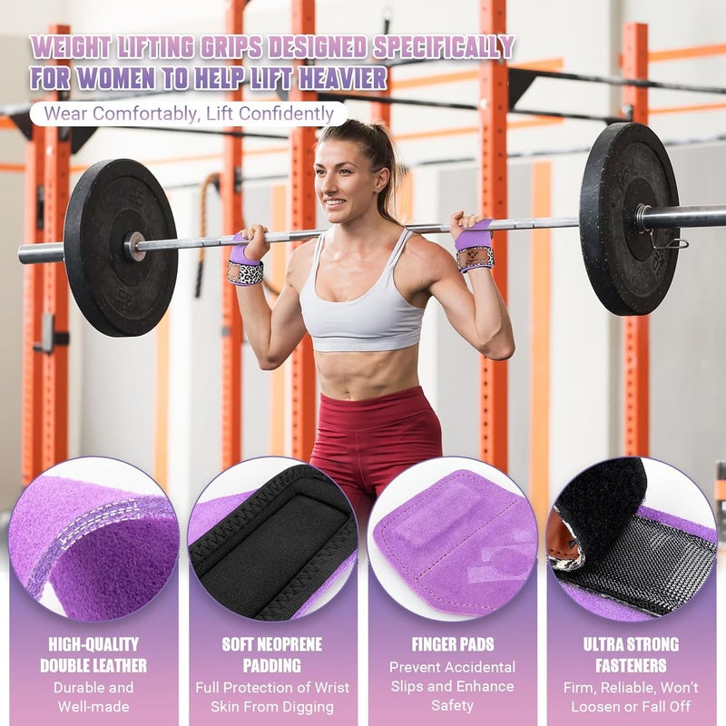 COFOF Weight Lifting Wrist Strap, Double Layer Leather Wrist Strap for Deadlift and Powerlifting, Adjustable Neoprene Padded Gym Workout Lifting Hooks (Pair) - Image 2